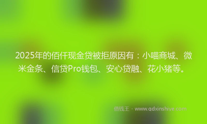 2025年的佰仟现金贷被拒原因有：小喵商城、微米金条、信贷Pro钱包、安心贷融、花小猪等。