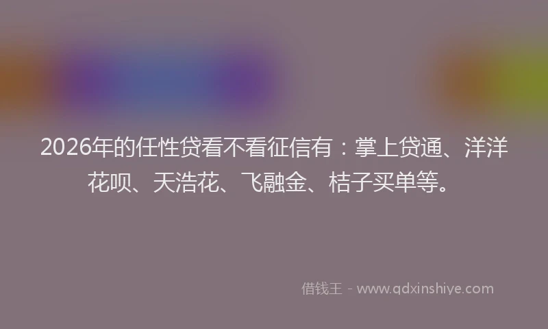 2026年的任性贷看不看征信有:掌上贷通、洋洋花呗、天浩花、飞融金、桔子买单等。