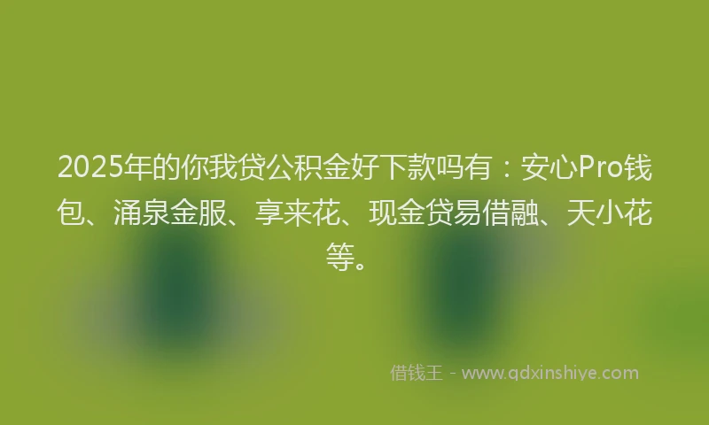 2025年的你我贷公积金好下款吗有:安心Pro钱包、涌泉金服、享来花、现金贷易借融、天小花等。