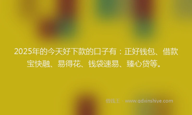 2025年的今天好下款的口子有：正好钱包、借款宝快融、易得花、钱袋速易、臻心贷等。
