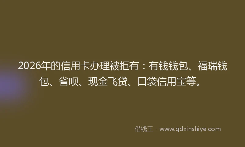 2026年的信用卡办理被拒有：有钱钱包、福瑞钱包、省呗、现金飞贷、口袋信用宝等。
