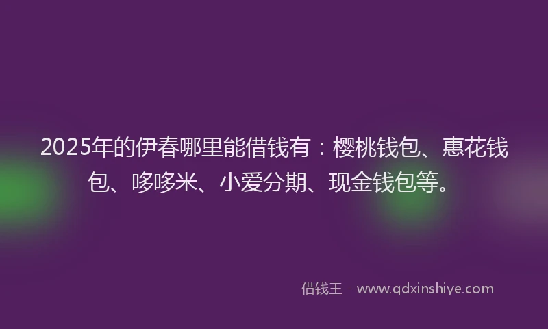2025年的伊春哪里能借钱有：樱桃钱包、惠花钱包、哆哆米、小爱分期、现金钱包等。