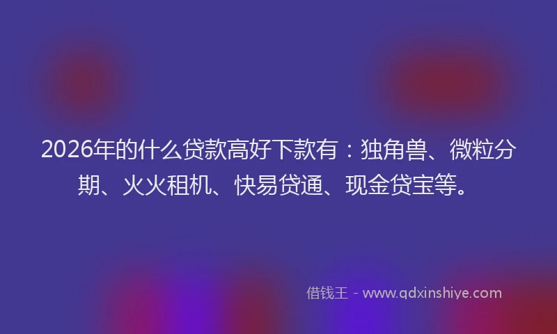 2026年的什么贷款高好下款有：独角兽、微粒分期、火火租机、快易贷通、现金贷宝等。