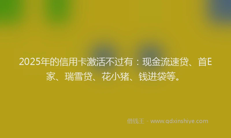2025年的信用卡激活不过有:现金流速贷、首E家、瑞雪贷、花小猪、钱进袋等。