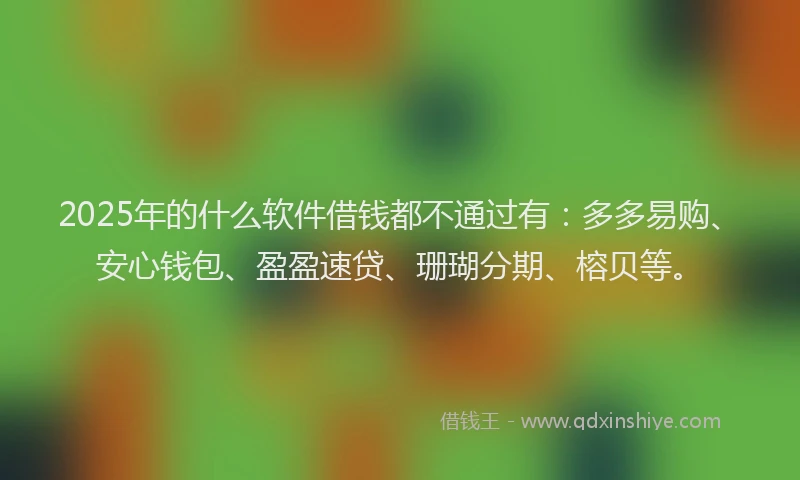 2025年的什么软件借钱都不通过有：多多易购、安心钱包、盈盈速贷、珊瑚分期、榕贝等。