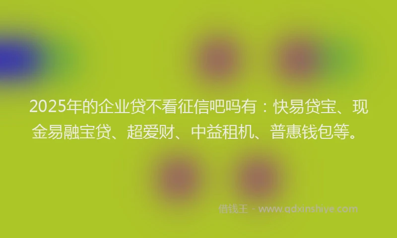 2025年的企业贷不看征信吧吗有：快易贷宝、现金易融宝贷、超爱财、中益租机、普惠钱包等。