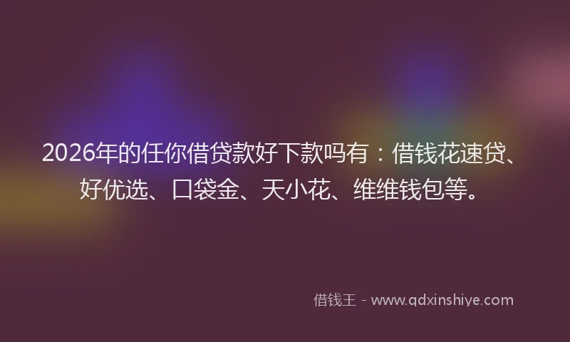 2026年的任你借贷款好下款吗有：借钱花速贷、好优选、口袋金、天小花、维维钱包等。