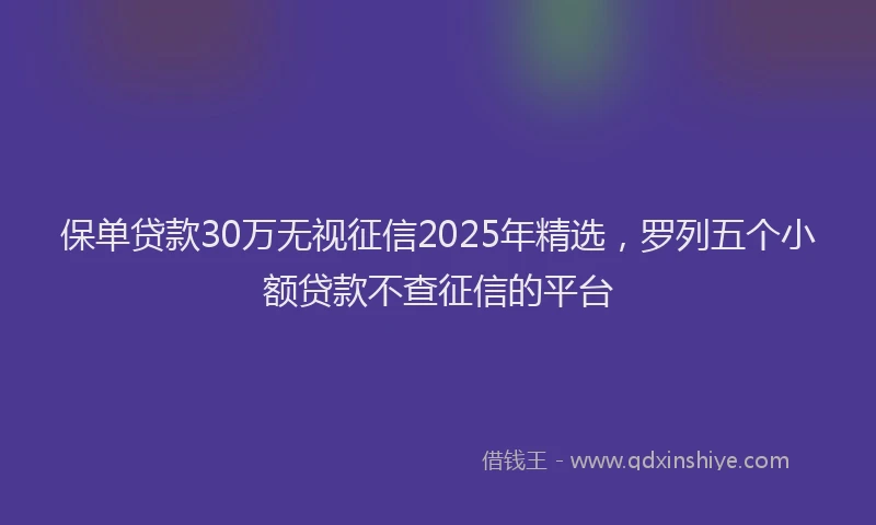 保单贷款30万无视征信2025年精选,罗列五个小额贷款不查征信的平台