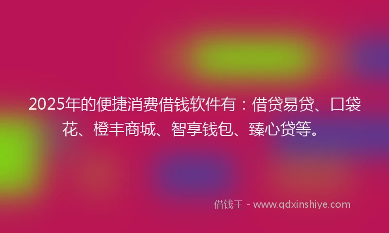 2025年的便捷消费借钱软件有：借贷易贷、口袋花、橙丰商城、智享钱包、臻心贷等。