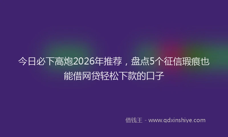 今日必下高炮2026年推荐，盘点5个征信瑕疵也能借网贷轻松下款的口子