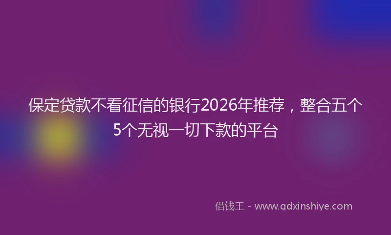 保定贷款不看征信的银行2026年推荐，整合五个5个无视一切下款的平台