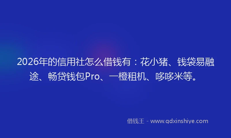 2026年的信用社怎么借钱有：花小猪、钱袋易融途、畅贷钱包Pro、一橙租机、哆哆米等。