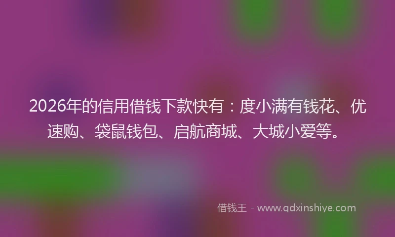 2026年的信用借钱下款快有：度小满有钱花、优速购、袋鼠钱包、启航商城、大城小爱等。
