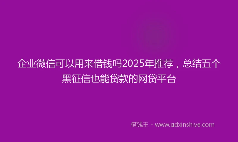 企业微信可以用来借钱吗2025年推荐,总结五个黑征信也能贷款的网贷平台