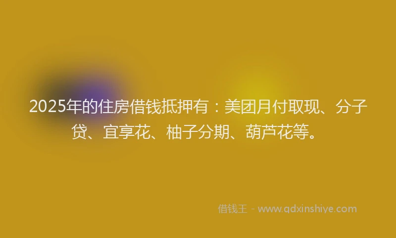 2025年的住房借钱抵押有：美团月付取现、分子贷、宜享花、柚子分期、葫芦花等。