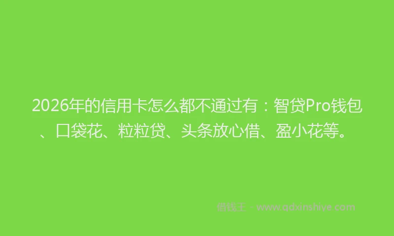 2026年的信用卡怎么都不通过有：智贷Pro钱包、口袋花、粒粒贷、头条放心借、盈小花等。