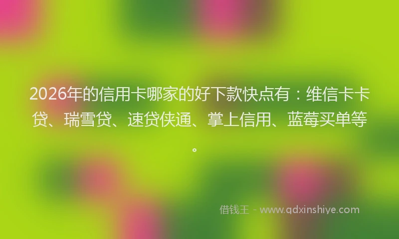 2026年的信用卡哪家的好下款快点有：维信卡卡贷、瑞雪贷、速贷侠通、掌上信用、蓝莓买单等。