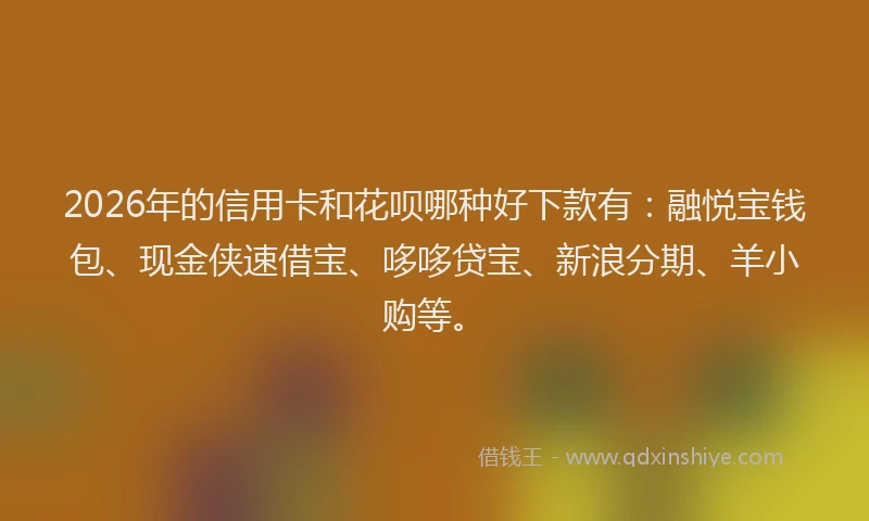 2026年的信用卡和花呗哪种好下款有：融悦宝钱包、现金侠速借宝、哆哆贷宝、新浪分期、羊小购等。