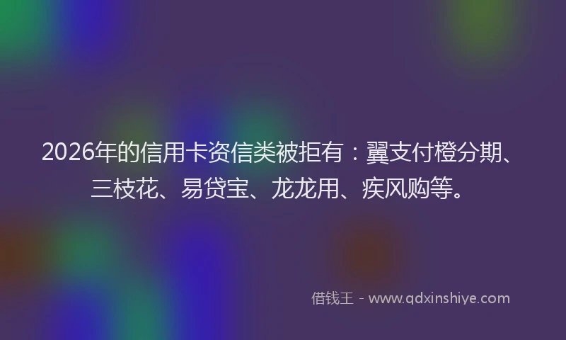 2026年的信用卡资信类被拒有：翼支付橙分期、三枝花、易贷宝、龙龙用、疾风购等。