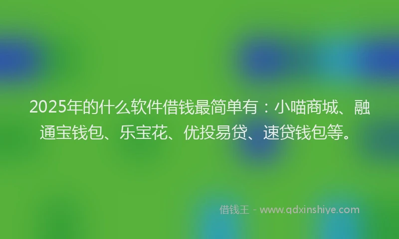 2025年的什么软件借钱最简单有:小喵商城、融通宝钱包、乐宝花、优投易贷、速贷钱包等。