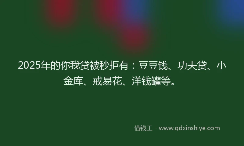 2025年的你我贷被秒拒有：豆豆钱、功夫贷、小金库、戒易花、洋钱罐等。