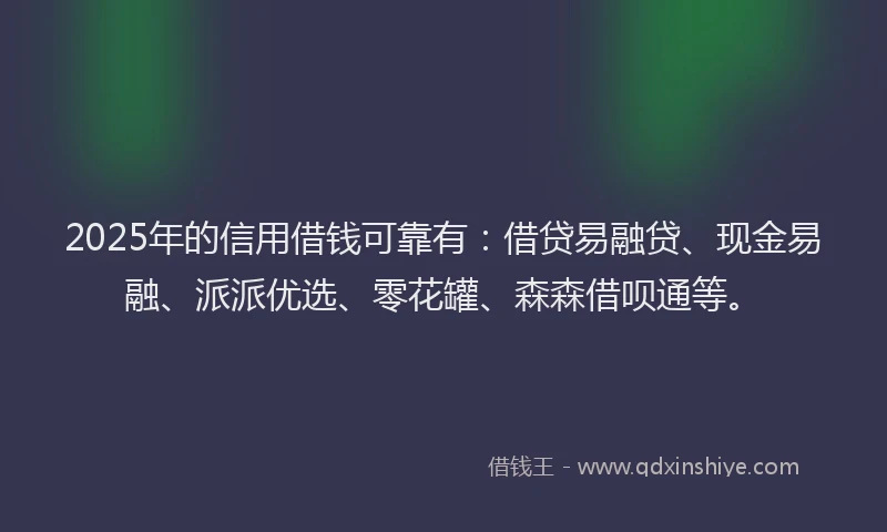 2025年的信用借钱可靠有：借贷易融贷、现金易融、派派优选、零花罐、森森借呗通等。