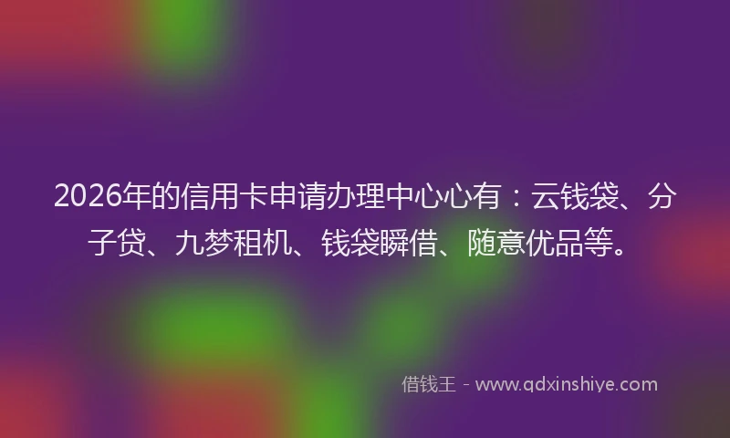2026年的信用卡申请办理中心心有：云钱袋、分子贷、九梦租机、钱袋瞬借、随意优品等。