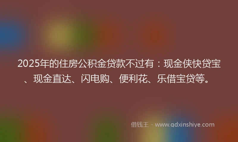 2025年的住房公积金贷款不过有：现金侠快贷宝、现金直达、闪电购、便利花、乐借宝贷等。