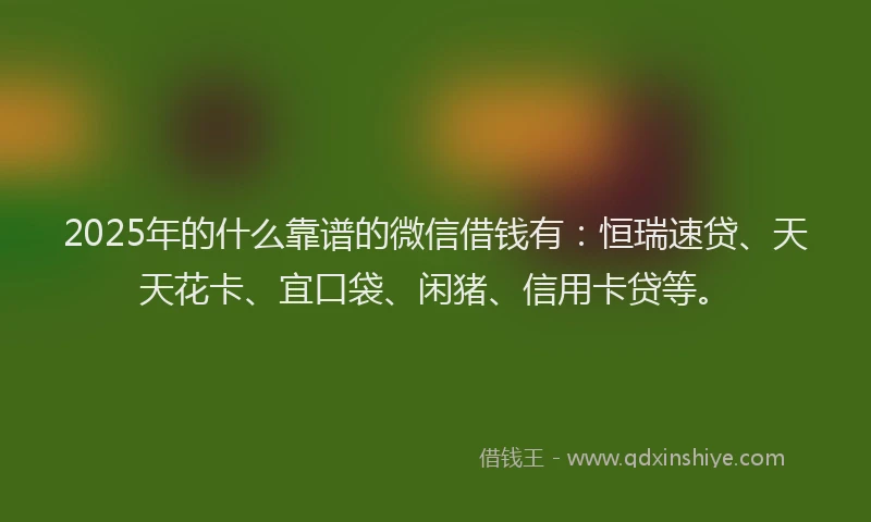 2025年的什么靠谱的微信借钱有：恒瑞速贷、天天花卡、宜口袋、闲猪、信用卡贷等。