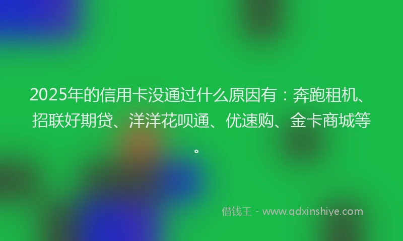 2025年的信用卡没通过什么原因有：奔跑租机、招联好期贷、洋洋花呗通、优速购、金卡商城等。