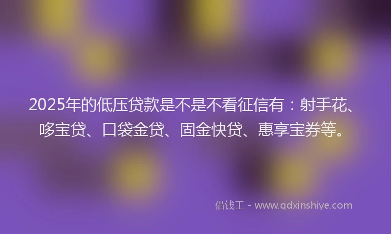 2025年的低压贷款是不是不看征信有：射手花、哆宝贷、口袋金贷、固金快贷、惠享宝券等。