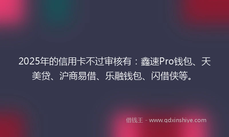 2025年的信用卡不过审核有:鑫速Pro钱包、天美贷、沪商易借、乐融钱包、闪借侠等。