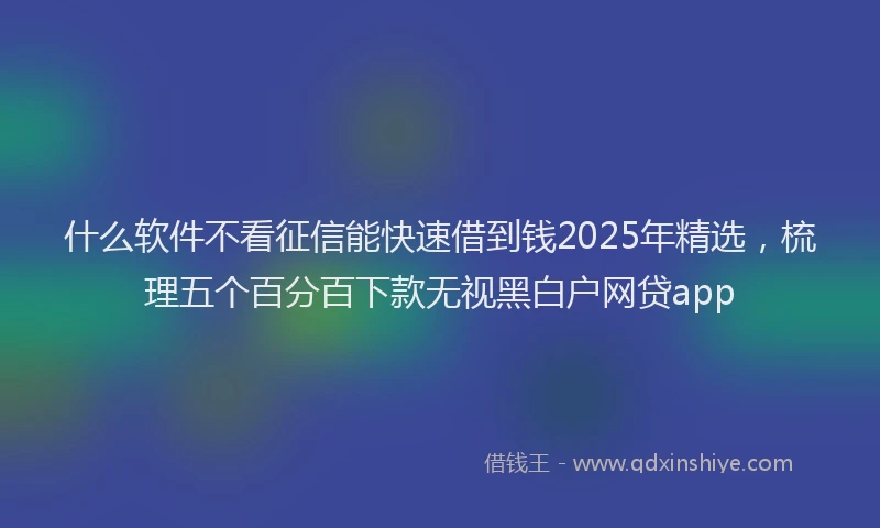 什么软件不看征信能快速借到钱2025年精选，梳理五个百分百下款无视黑白户网贷app