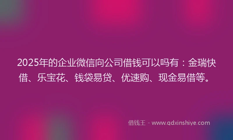 2025年的企业微信向公司借钱可以吗有:金瑞快借、乐宝花、钱袋易贷、优速购、现金易借等。