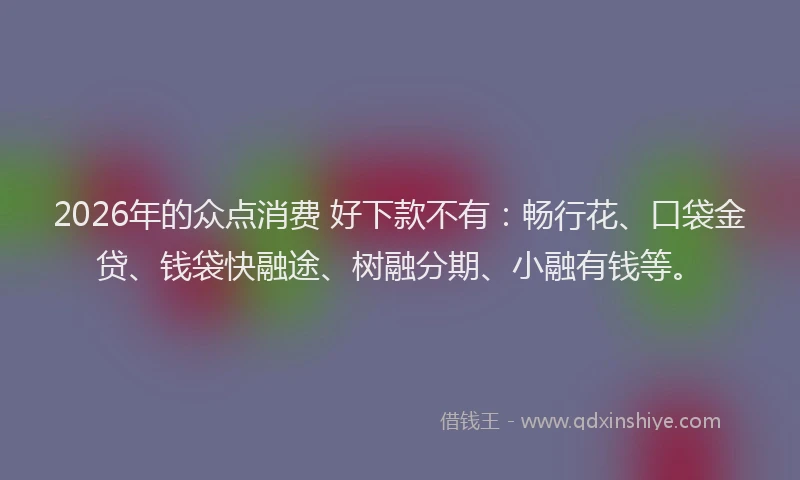 2026年的众点消费 好下款不有:畅行花、口袋金贷、钱袋快融途、树融分期、小融有钱等。