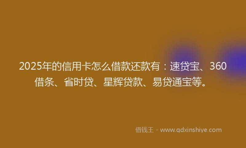 2025年的信用卡怎么借款还款有:速贷宝、360借条、省时贷、星辉贷款、易贷通宝等。