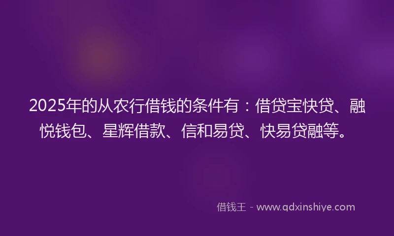 2025年的从农行借钱的条件有：借贷宝快贷、融悦钱包、星辉借款、信和易贷、快易贷融等。