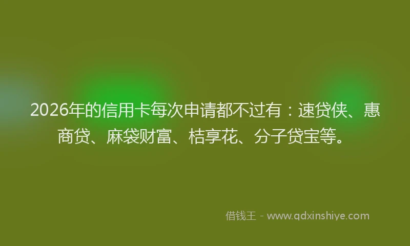 2026年的信用卡每次申请都不过有：速贷侠、惠商贷、麻袋财富、桔享花、分子贷宝等。