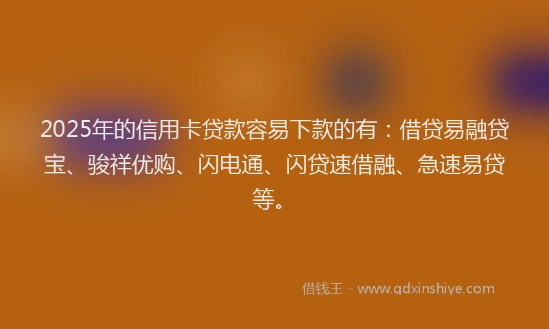 2025年的信用卡贷款容易下款的有:借贷易融贷宝、骏祥优购、闪电通、闪贷速借融、急速易贷等。
