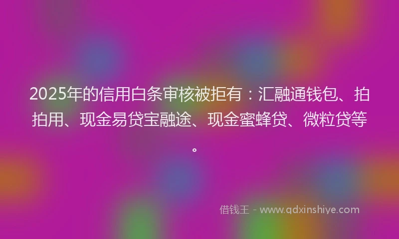 2025年的信用白条审核被拒有：汇融通钱包、拍拍用、现金易贷宝融途、现金蜜蜂贷、微粒贷等。