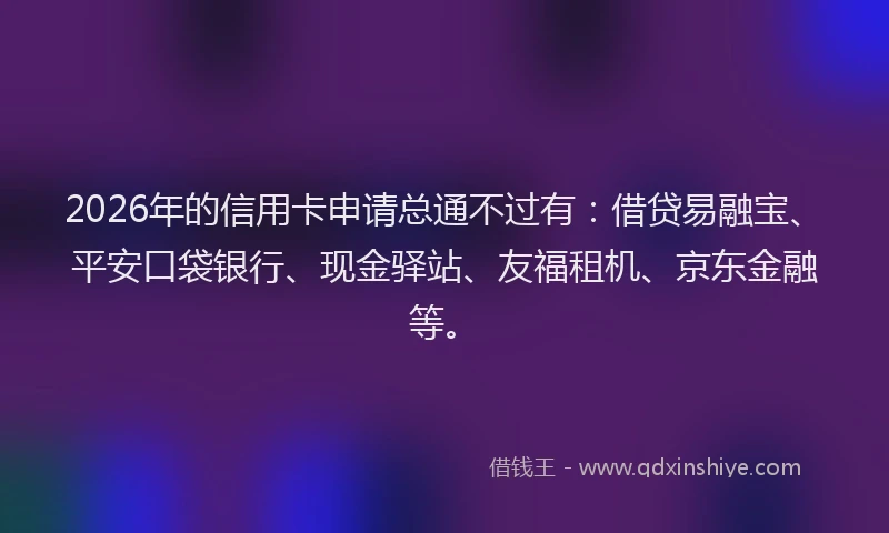 2026年的信用卡申请总通不过有：借贷易融宝、平安口袋银行、现金驿站、友福租机、京东金融等。
