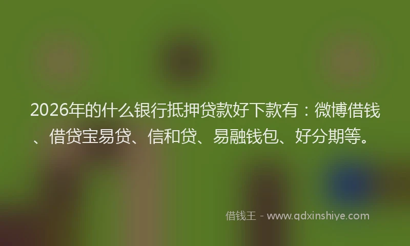 2026年的什么银行抵押贷款好下款有:微博借钱、借贷宝易贷、信和贷、易融钱包、好分期等。