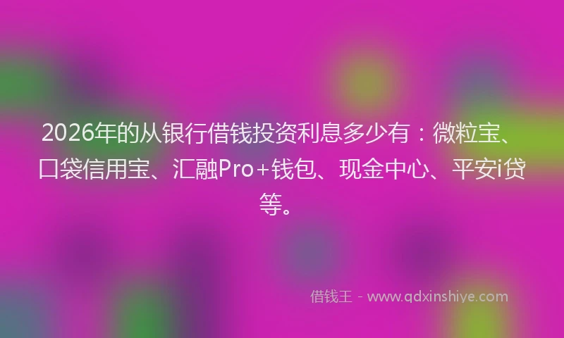 2026年的从银行借钱投资利息多少有：微粒宝、口袋信用宝、汇融Pro+钱包、现金中心、平安i贷等。
