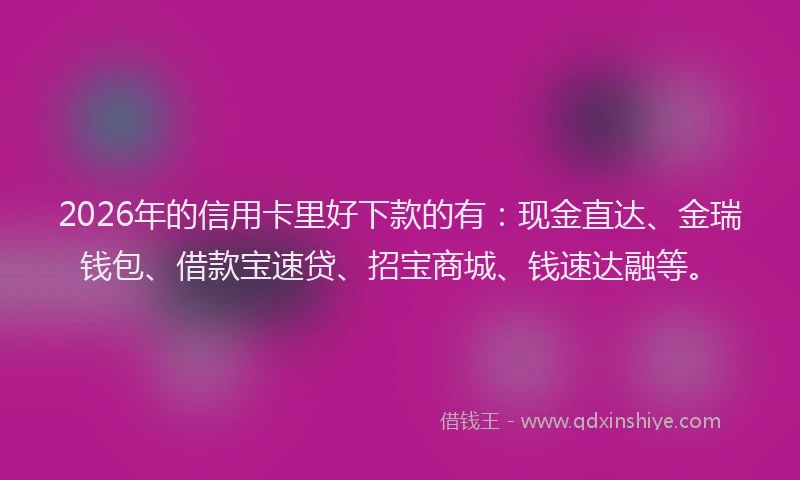 2026年的信用卡里好下款的有：现金直达、金瑞钱包、借款宝速贷、招宝商城、钱速达融等。
