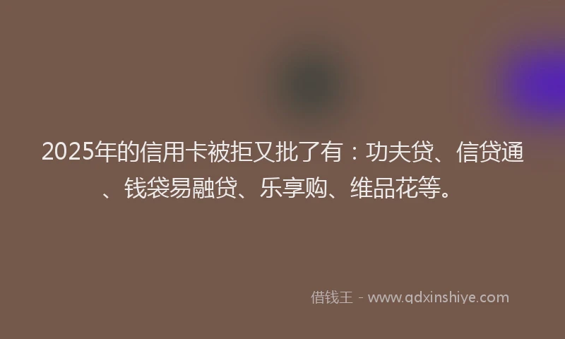 2025年的信用卡被拒又批了有：功夫贷、信贷通、钱袋易融贷、乐享购、维品花等。