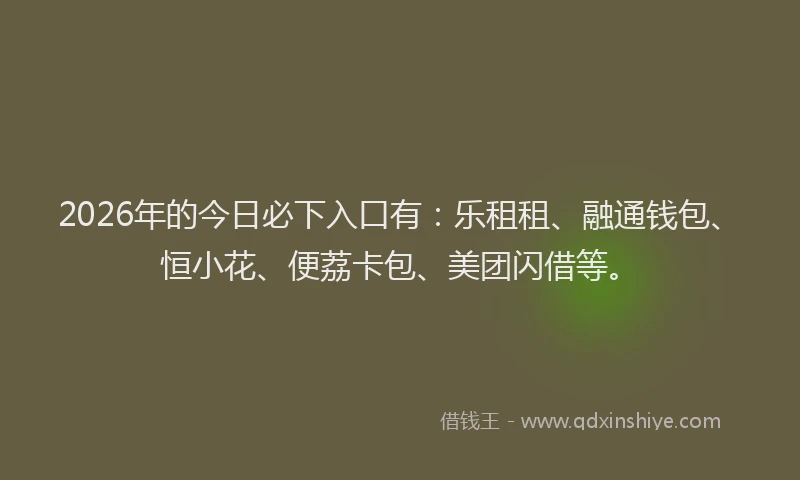 2026年的今日必下入口有：乐租租、融通钱包、恒小花、便荔卡包、美团闪借等。