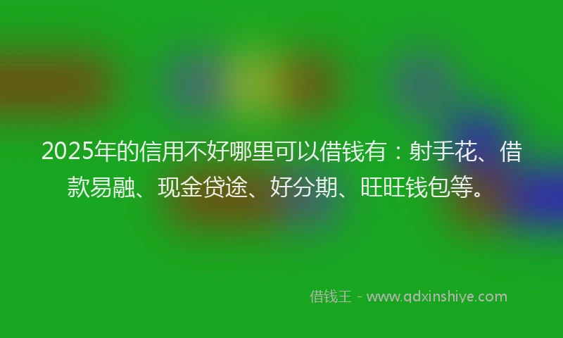 2025年的信用不好哪里可以借钱有：射手花、借款易融、现金贷途、好分期、旺旺钱包等。