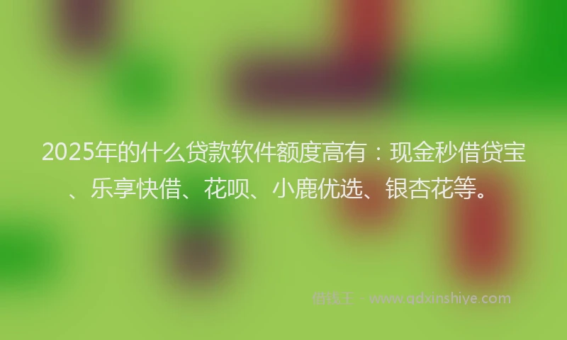 2025年的什么贷款软件额度高有:现金秒借贷宝、乐享快借、花呗、小鹿优选、银杏花等。