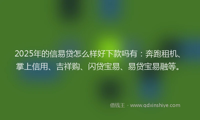 2025年的信易贷怎么样好下款吗有:奔跑租机、掌上信用、吉祥购、闪贷宝易、易贷宝易融等。