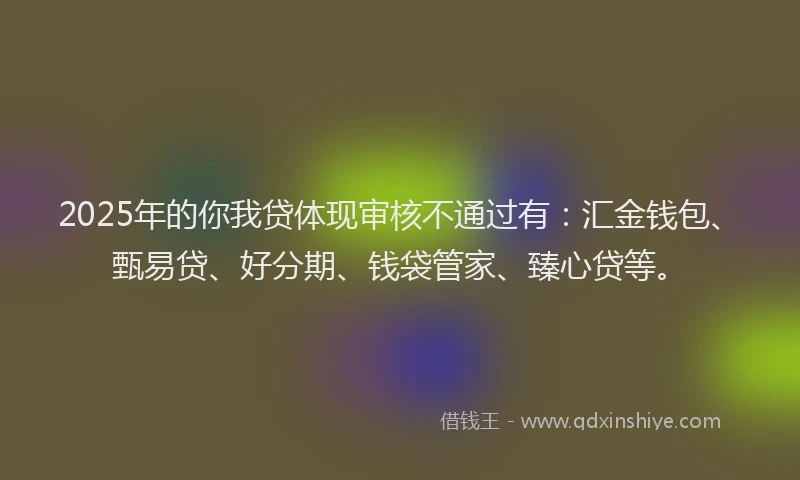 2025年的你我贷体现审核不通过有:汇金钱包、甄易贷、好分期、钱袋管家、臻心贷等。